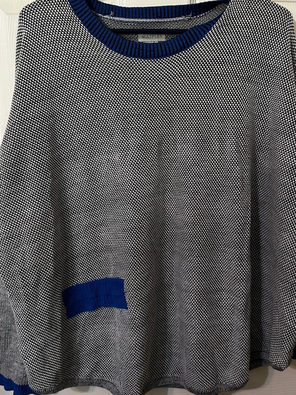 Multiples Women’s Black & White Knit Sweater with Blue Trim